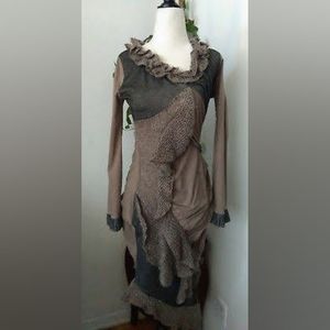 Vintage Zone Bleue Parisian Ruched Asymmetrical Dress Size T2 = XSmall to Small